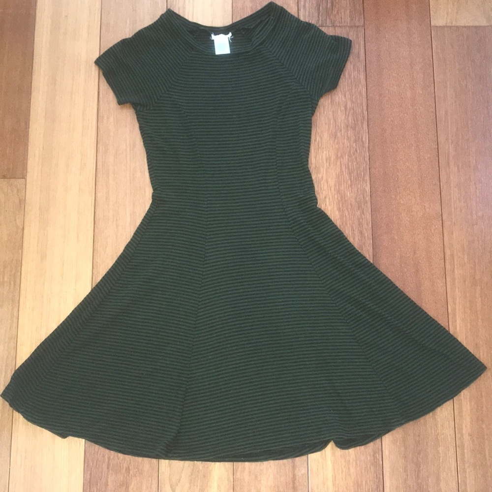 Dark Green and Black stripped skater dress